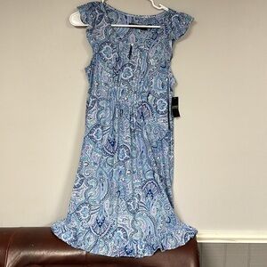 NWT Lauren Ralph Lauren Baby doll Boho  dress. Blue and white paisley, S  NWT